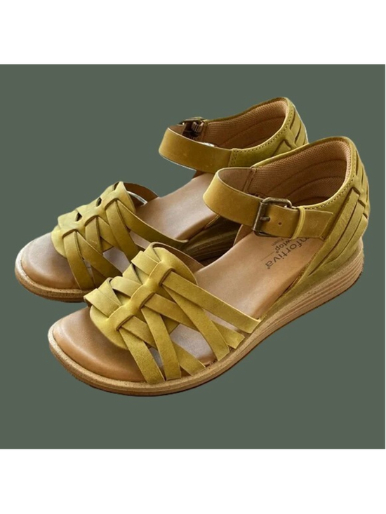 Comfortiva Shoes - Comfortiva Marina Leather Strappy Low Wedge Sandals Citron Women's SIZE 10M NIB